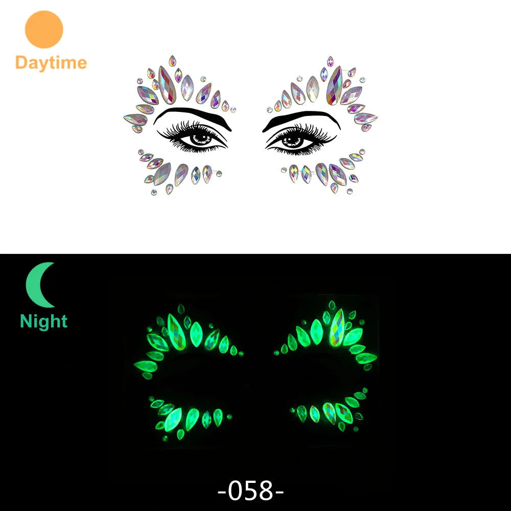 3D Rhinestone Face Stickers – Sparkling Gems for Festival & Glitter Makeup