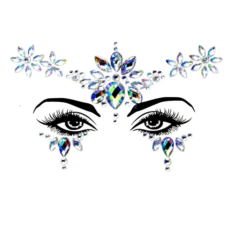 3D Rhinestone Face Stickers – Sparkling Gems for Festival & Glitter Makeup