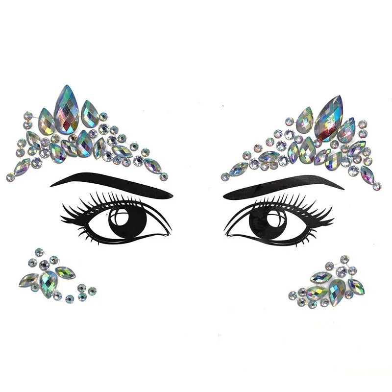3D Rhinestone Face Stickers – Sparkling Gems for Festival & Glitter Makeup
