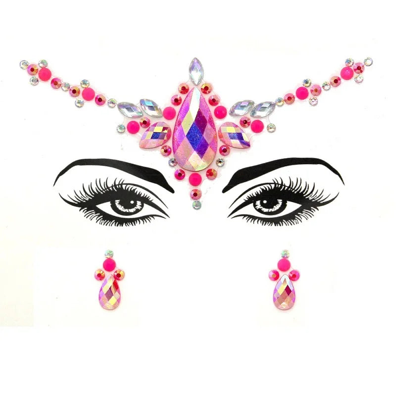 3D Rhinestone Face Stickers – Sparkling Gems for Festival & Glitter Makeup