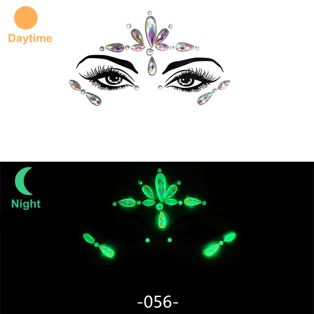 3D Rhinestone Face Stickers – Sparkling Gems for Festival & Glitter Makeup