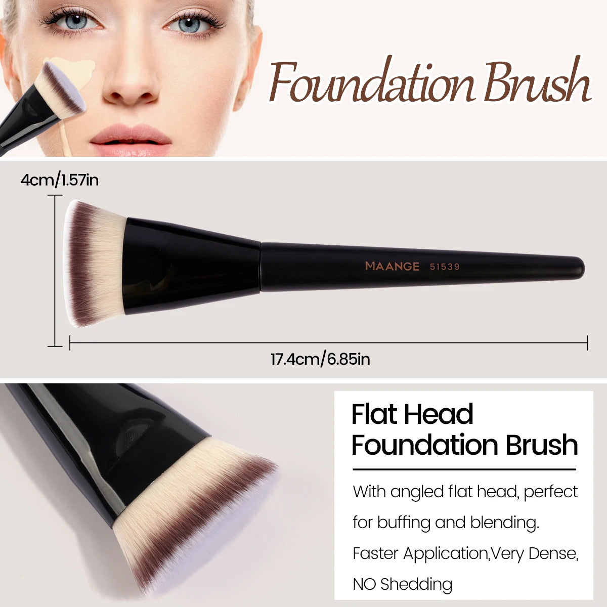 3-in-1 Makeup Brush Set with Case – Angled, Flat & Round Heads
