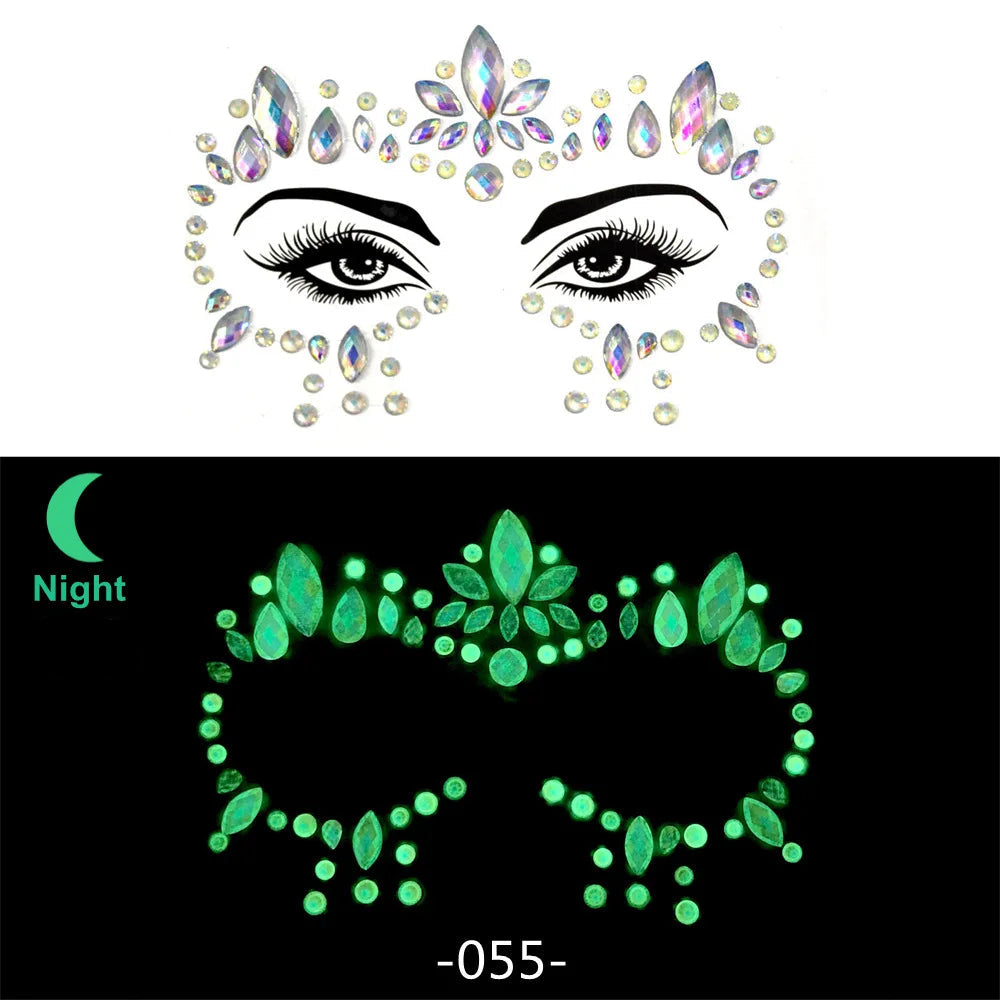 3D Rhinestone Face Stickers – Sparkling Gems for Festival & Glitter Makeup