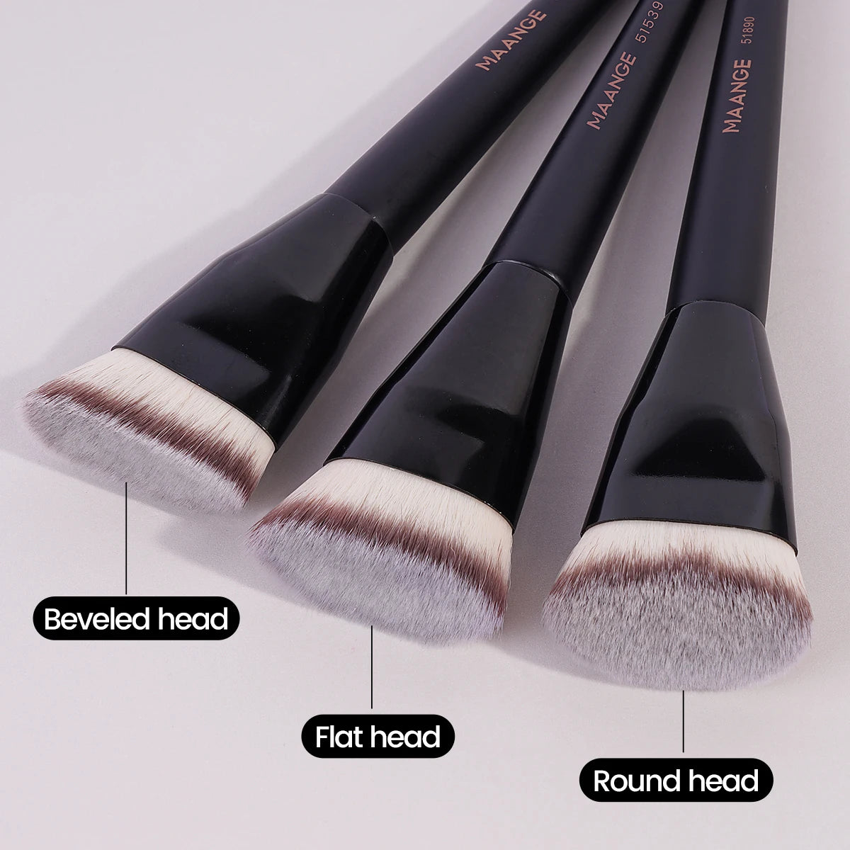 3-in-1 Makeup Brush Set with Case – Angled, Flat & Round Heads