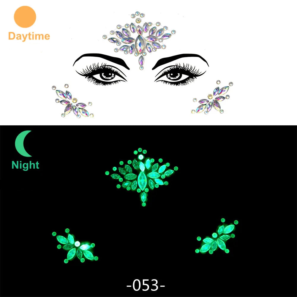 3D Rhinestone Face Stickers – Sparkling Gems for Festival & Glitter Makeup