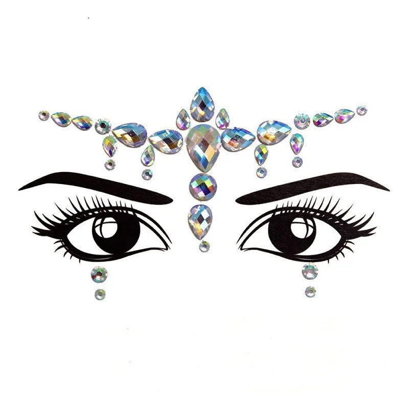 3D Rhinestone Face Stickers – Sparkling Gems for Festival & Glitter Makeup