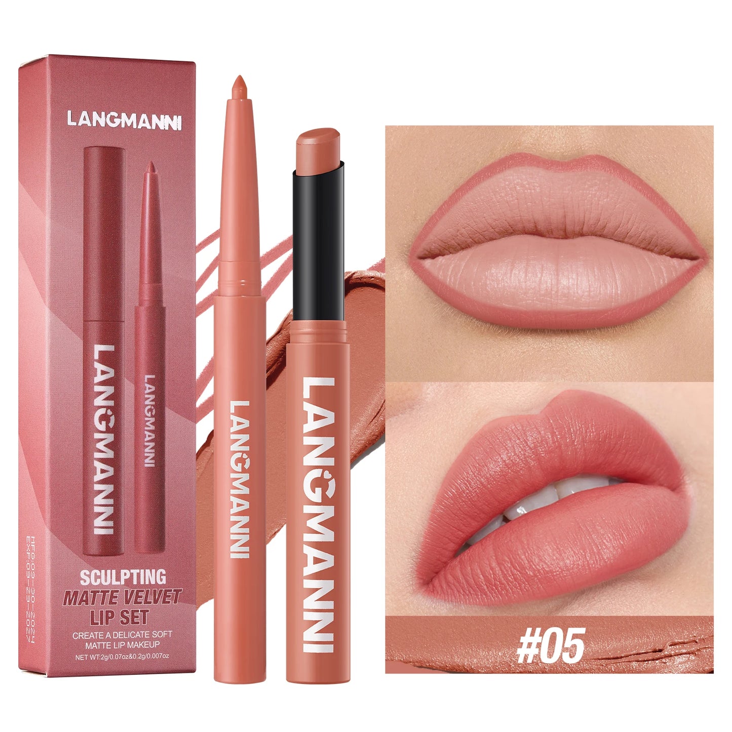 2-in-1 Waterproof Lip Liner & Lipstick Set – Smudge-Proof, Long-Lasting