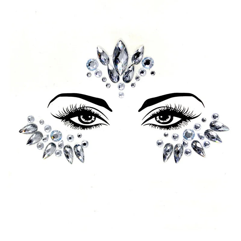 3D Rhinestone Face Stickers – Sparkling Gems for Festival & Glitter Makeup
