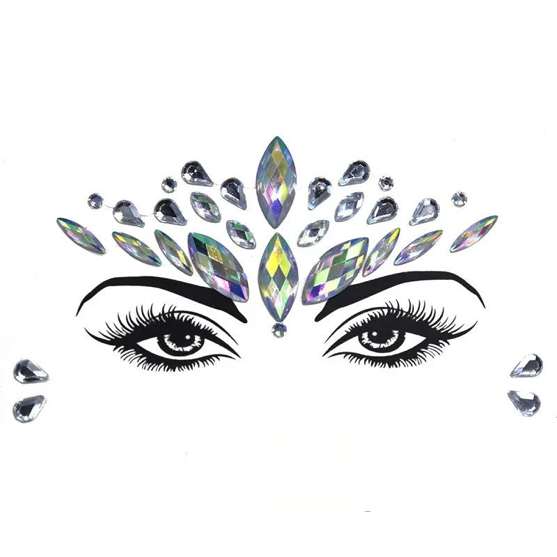 3D Rhinestone Face Stickers – Sparkling Gems for Festival & Glitter Makeup