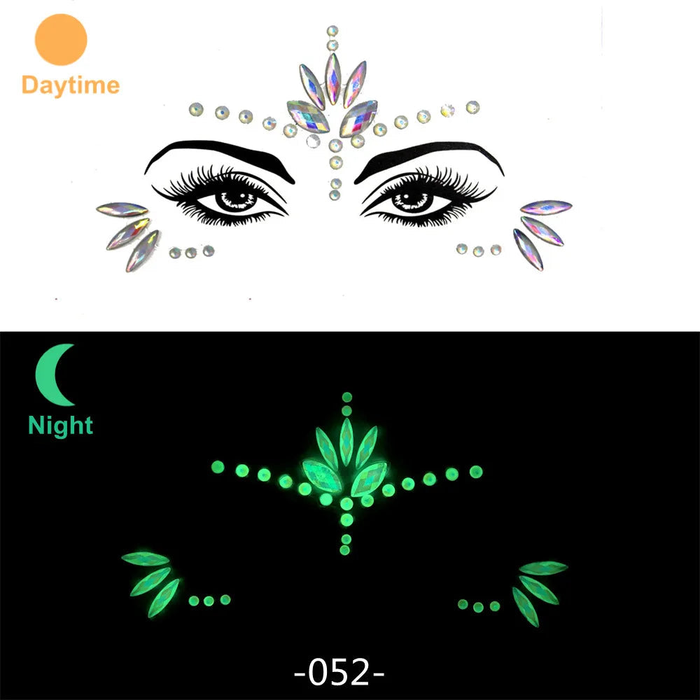 3D Rhinestone Face Stickers – Sparkling Gems for Festival & Glitter Makeup