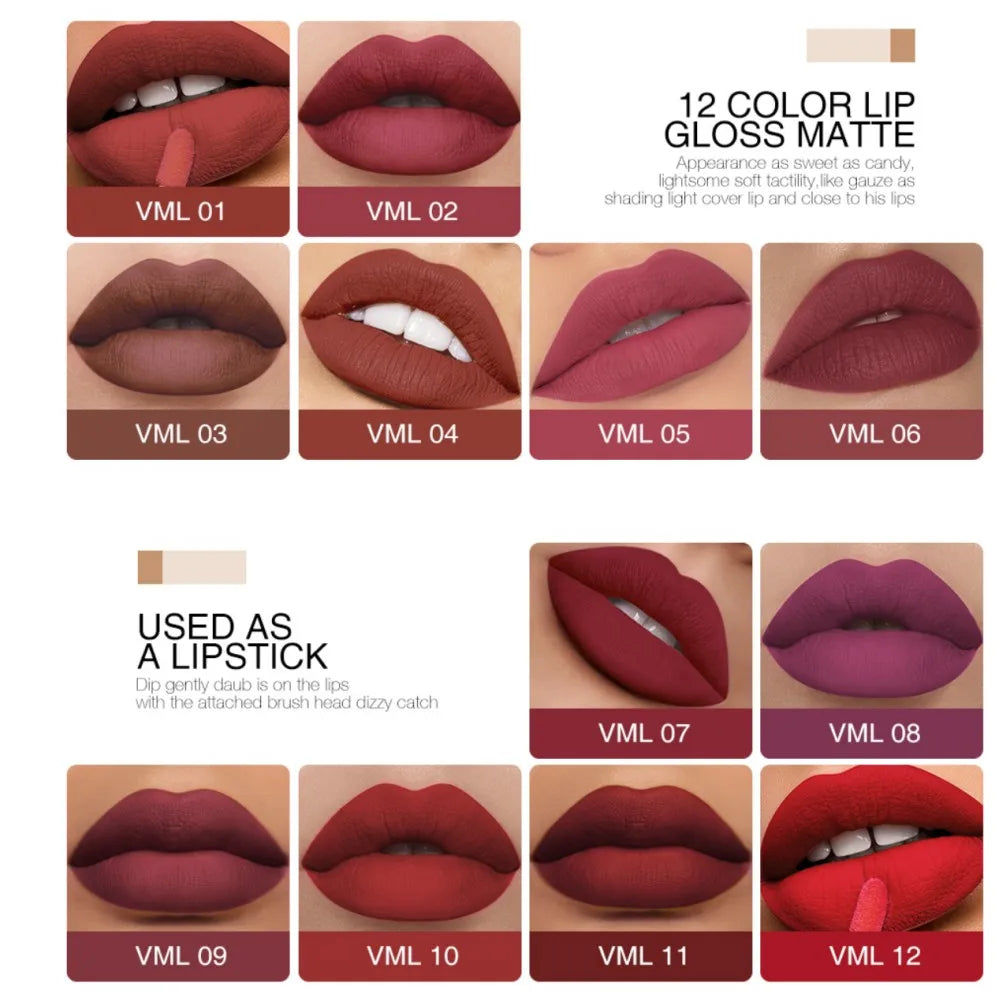 Velvet Matte Lipstick Collection – 12 Colors, Waterproof & Smudge-Proof