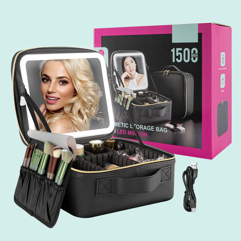 GlowPro™ LED Makeup Case – Sleek Black Edition