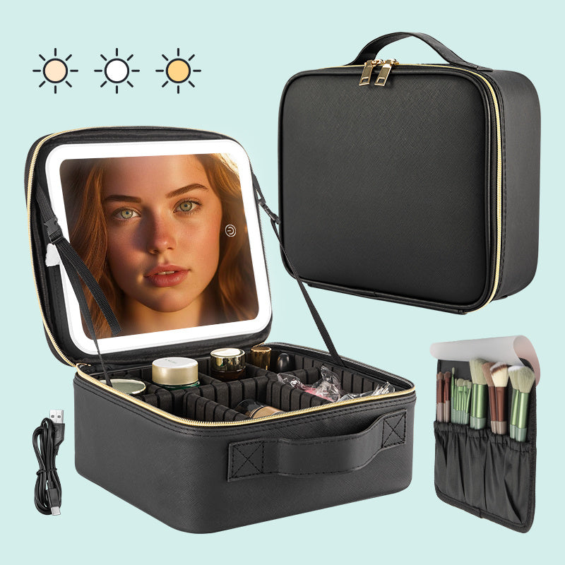 GlowPro™ LED Makeup Case – Sleek Black Edition