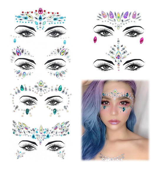 3D Rhinestone Face Stickers – Sparkling Gems for Festival & Glitter Makeup