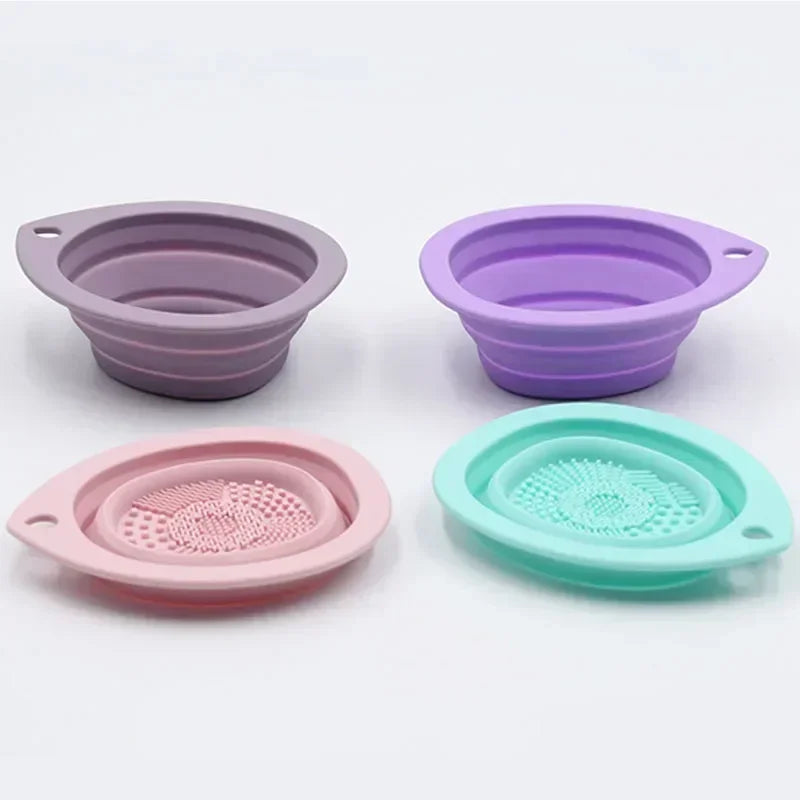 Silicone Makeup Brush Cleaner Bowl – Folding Powder Puff Scrubber Mat