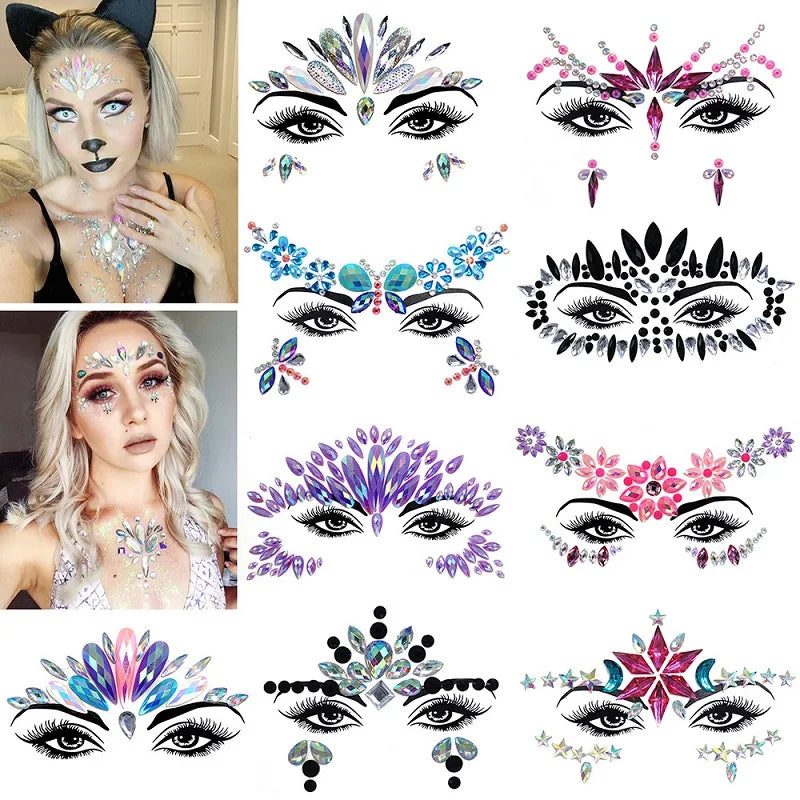 Festival Face Gems – 3D Rhinestone Glitter Stickers