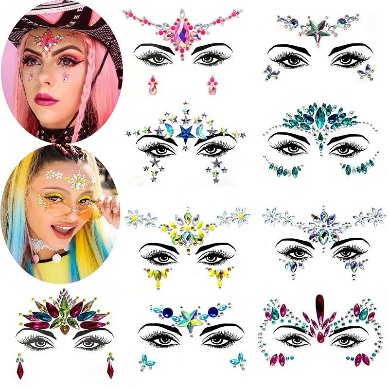 Festival Face Gems – 3D Rhinestone Glitter Stickers