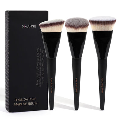 3-in-1 Makeup Brush Set with Case – Angled, Flat & Round Heads