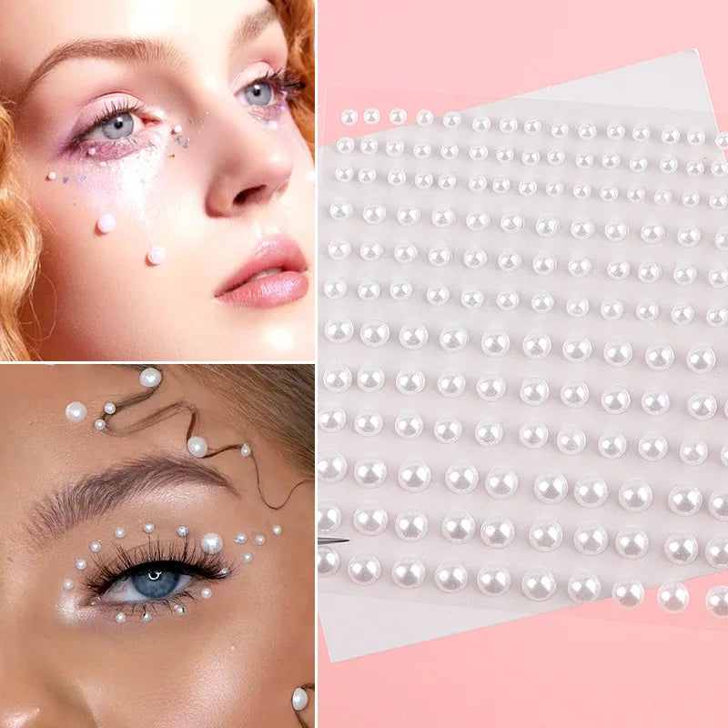 3D Diamond & Pearl Makeup Stickers – Colorful Sparkle for Eyes & Face Festival Glam