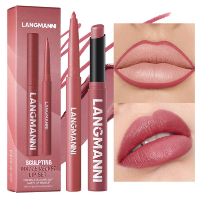 2-in-1 Waterproof Lip Liner & Lipstick Set – Smudge-Proof, Long-Lasting
