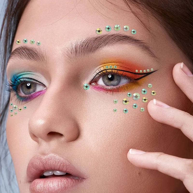 3D Diamond & Pearl Makeup Stickers – Colorful Sparkle for Eyes & Face Festival Glam
