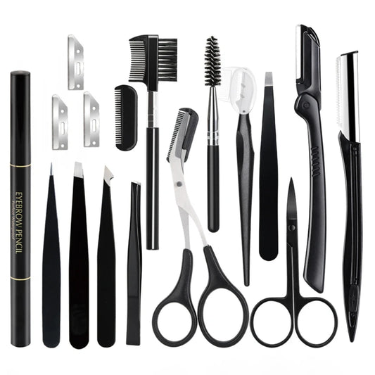 17-in-1 Eyebrow Trimmer Set – Razors, Scissors, Tweezers & Grooming Tools for Perfect Brows