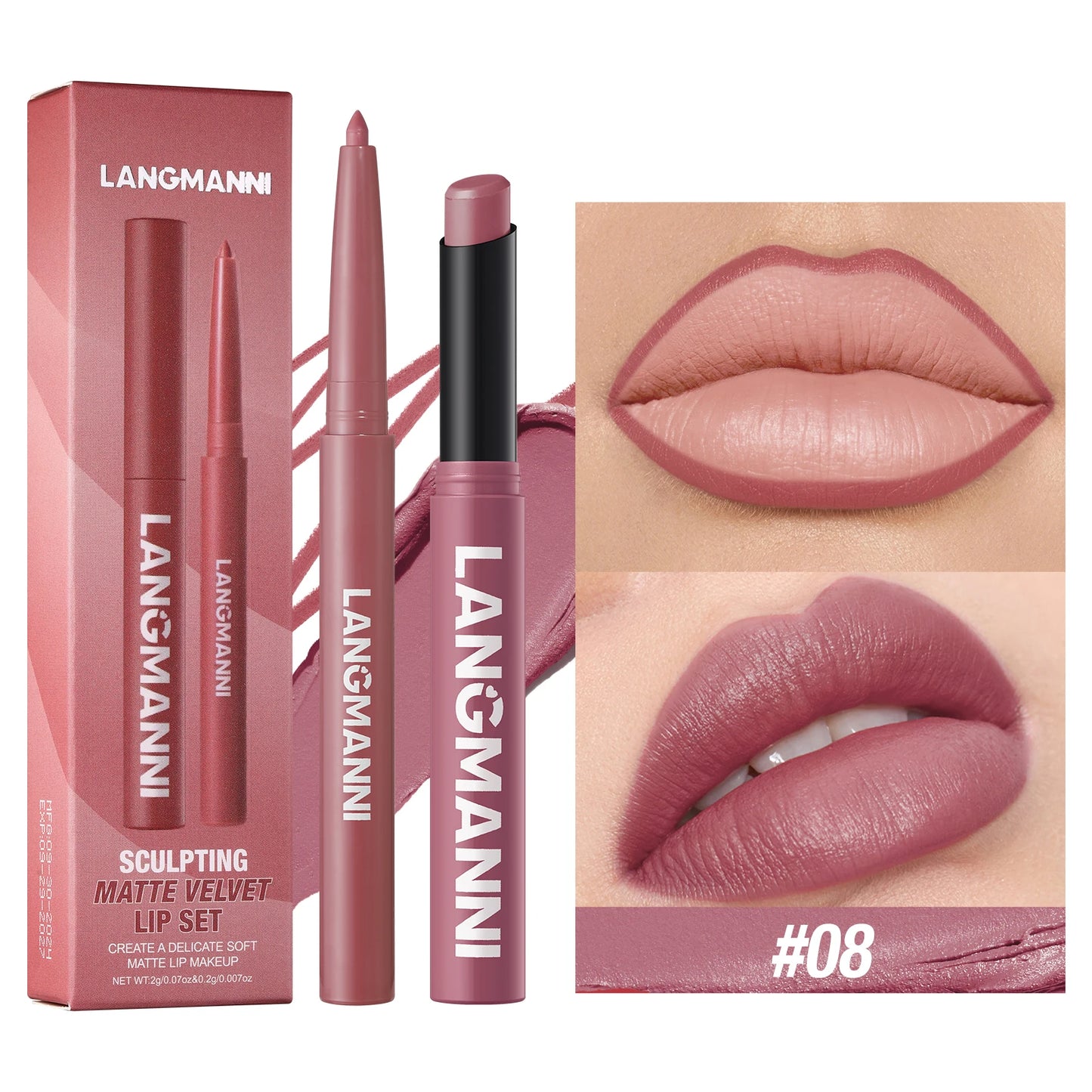 2-in-1 Waterproof Lip Liner & Lipstick Set – Smudge-Proof, Long-Lasting