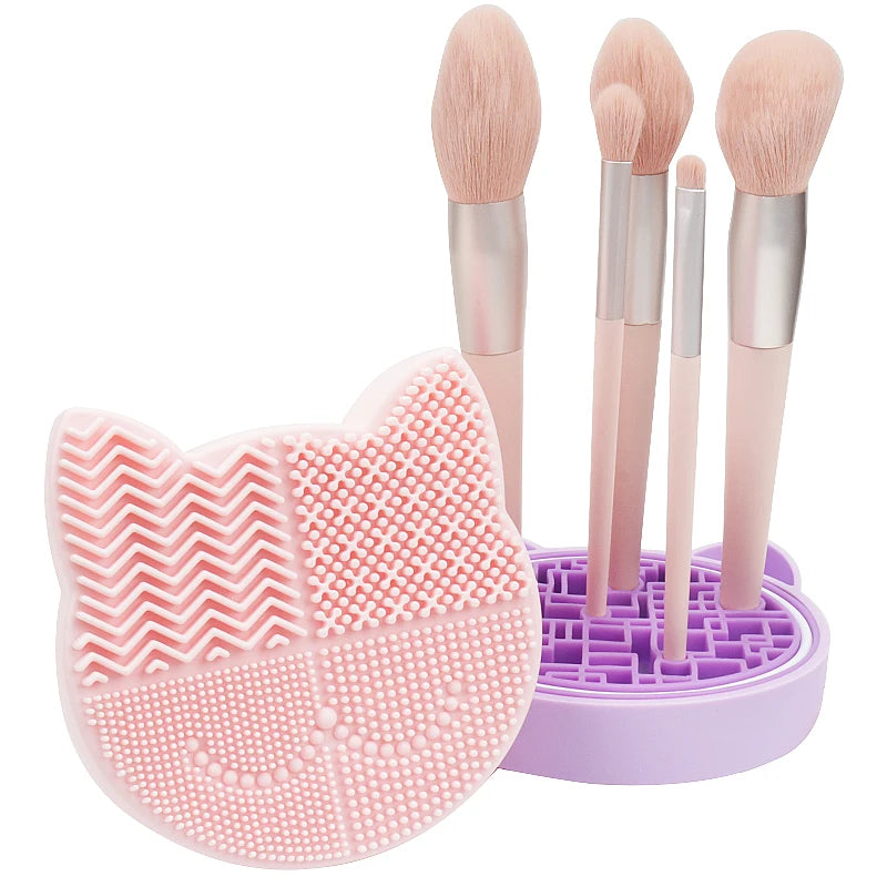 Makeup Brush Cleaning Board with Storage Box – Silicone Tool