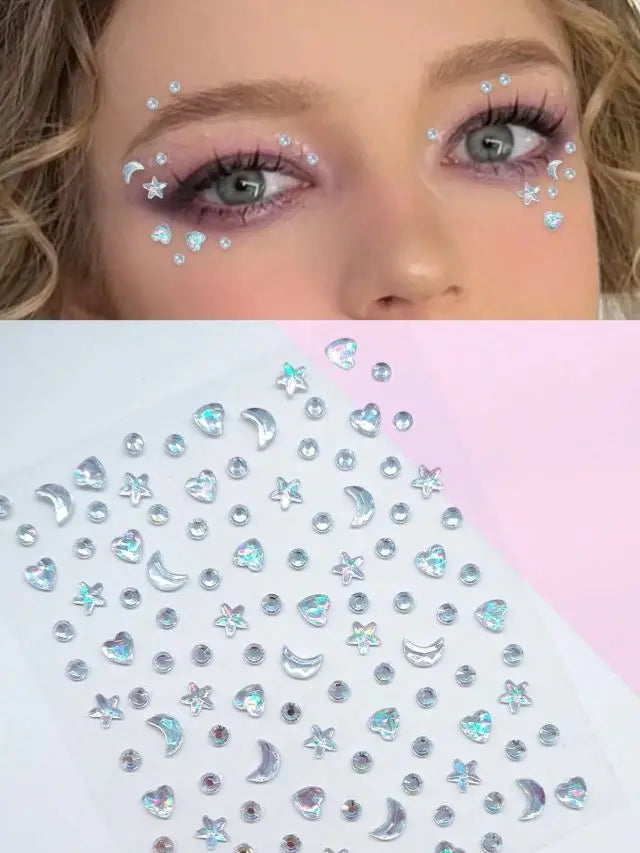 3D Diamond & Pearl Makeup Stickers – Colorful Sparkle for Eyes & Face Festival Glam