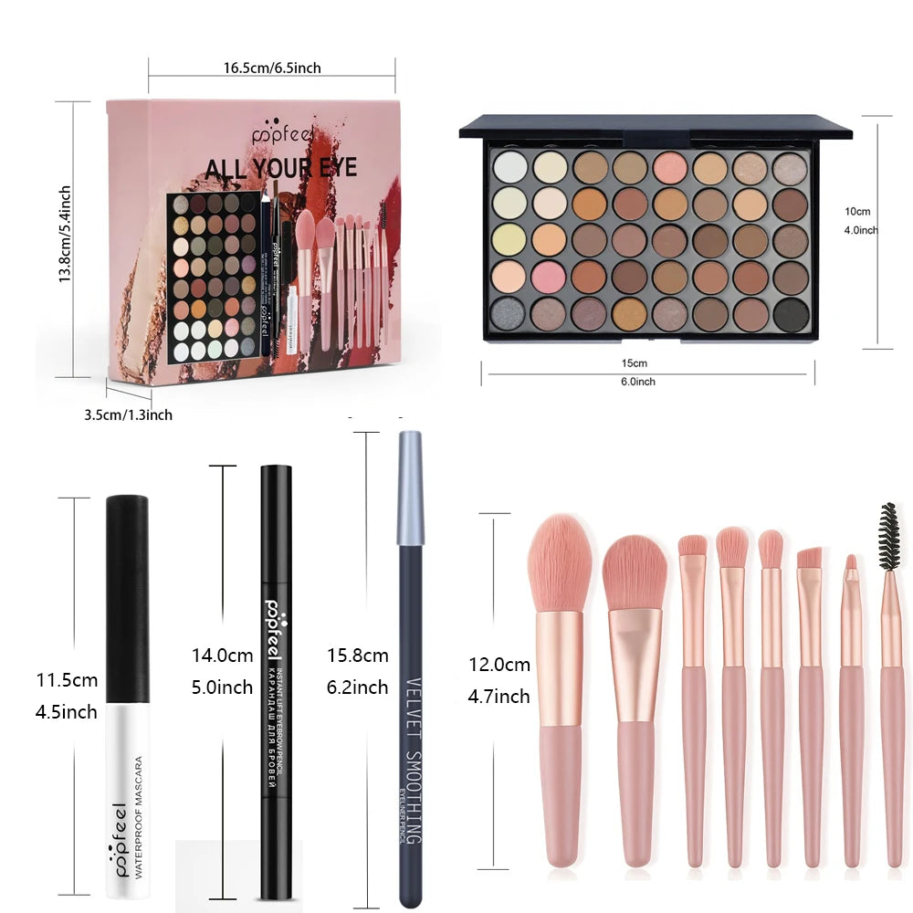 All-in-One Eye Makeup Kit 40 Colors Mascara and Brushes Included