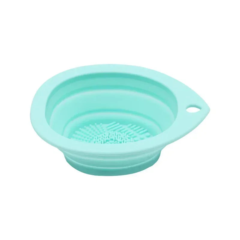 Silicone Makeup Brush Cleaner Bowl – Folding Powder Puff Scrubber Mat