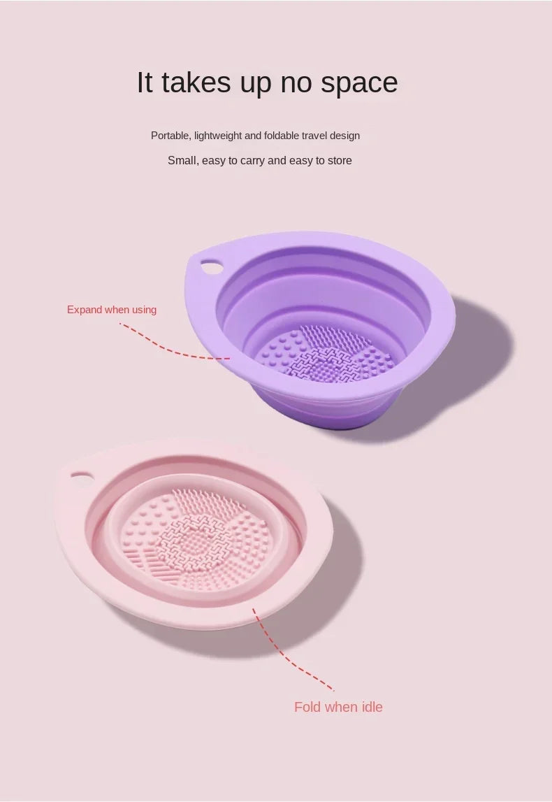 Silicone Makeup Brush Cleaner Bowl – Folding Powder Puff Scrubber Mat