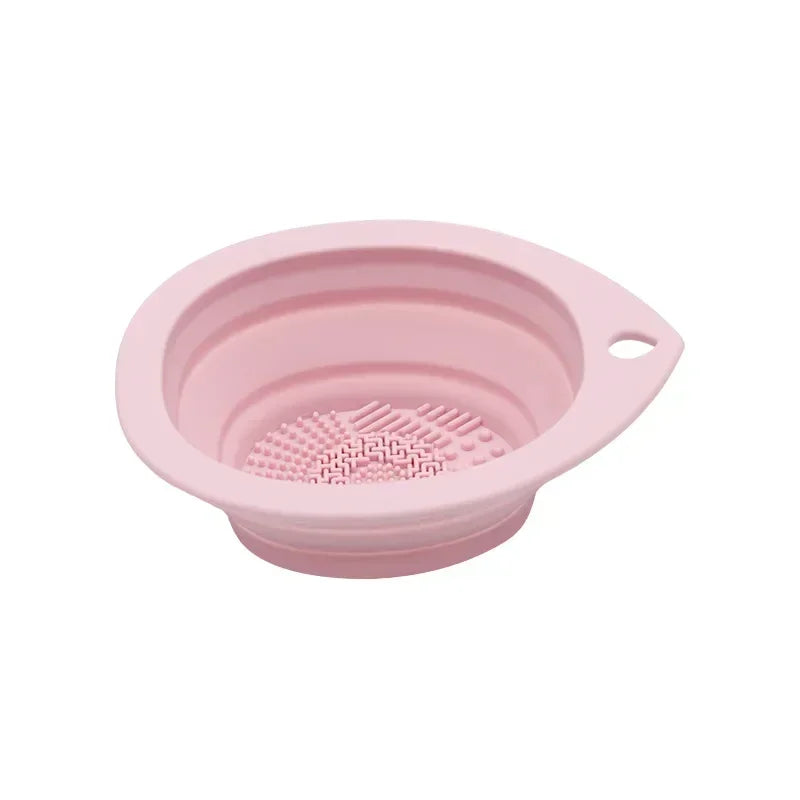 Silicone Makeup Brush Cleaner Bowl – Folding Powder Puff Scrubber Mat