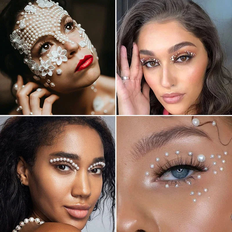 3D Diamond & Pearl Makeup Stickers – Colorful Sparkle for Eyes & Face Festival Glam