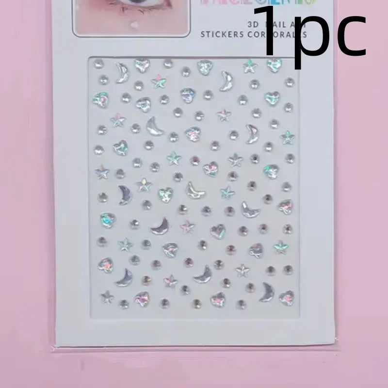 3D Diamond & Pearl Makeup Stickers – Colorful Sparkle for Eyes & Face Festival Glam