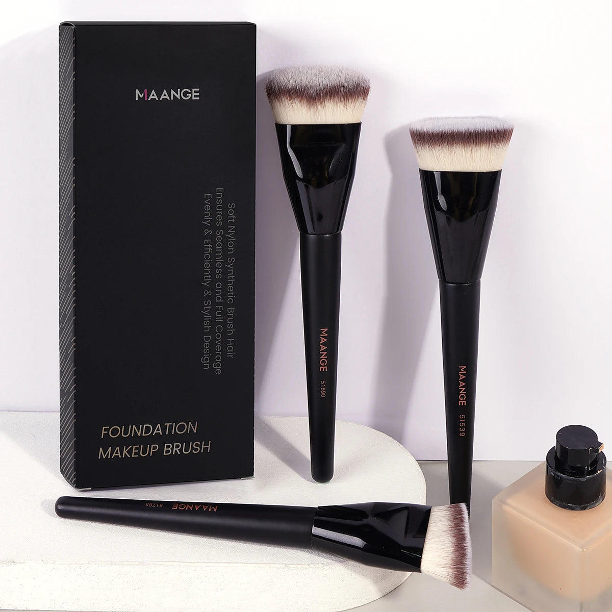 3-in-1 Makeup Brush Set with Case – Angled, Flat & Round Heads