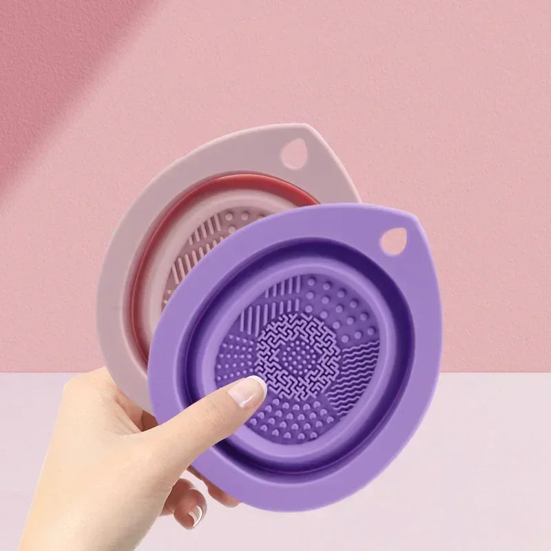 Silicone Makeup Brush Cleaner Bowl – Folding Powder Puff Scrubber Mat
