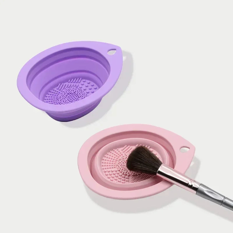 Silicone Makeup Brush Cleaner Bowl – Folding Powder Puff Scrubber Mat