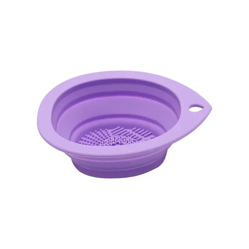 Silicone Makeup Brush Cleaner Bowl – Folding Powder Puff Scrubber Mat
