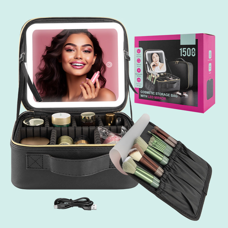 GlowPro™ LED Makeup Case – Sleek Black Edition