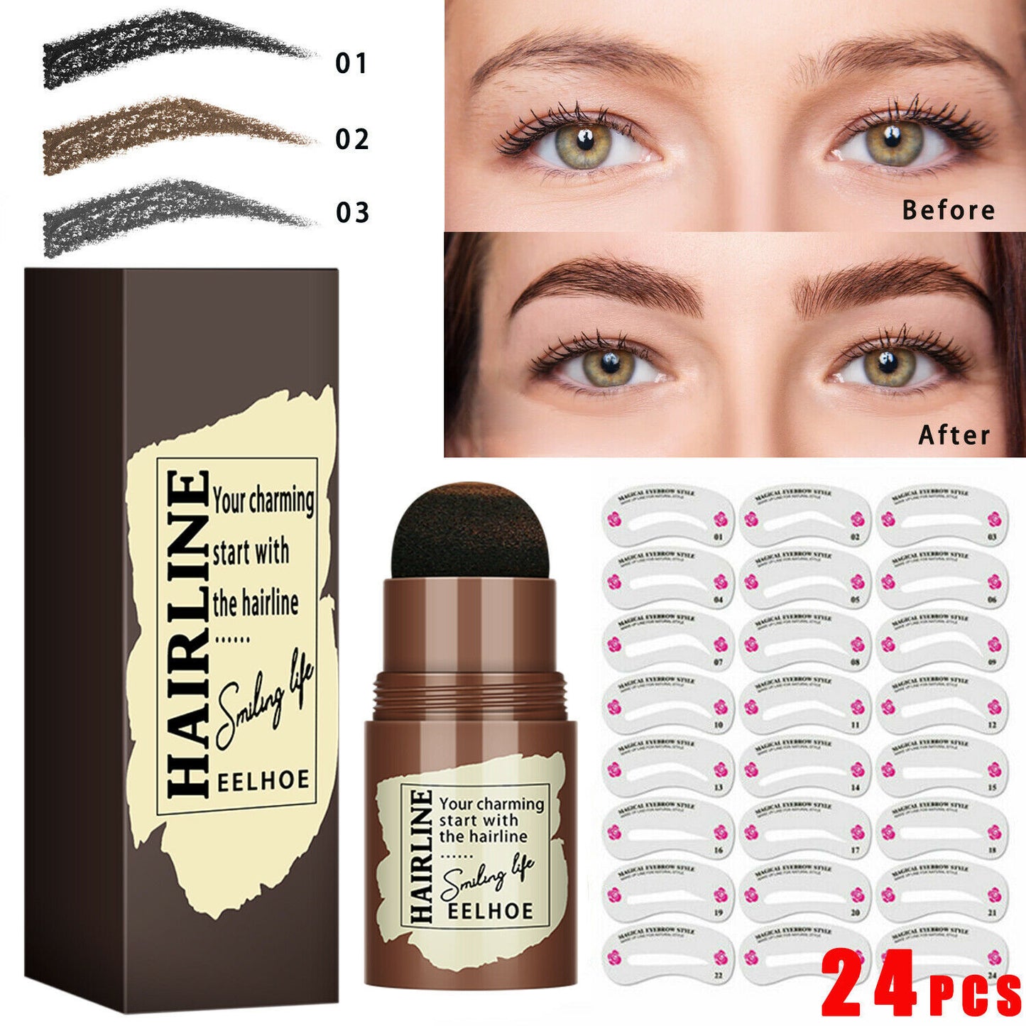 Eyebrow Stamp Kit – 24 Reusable Stencils for Flawless Brows