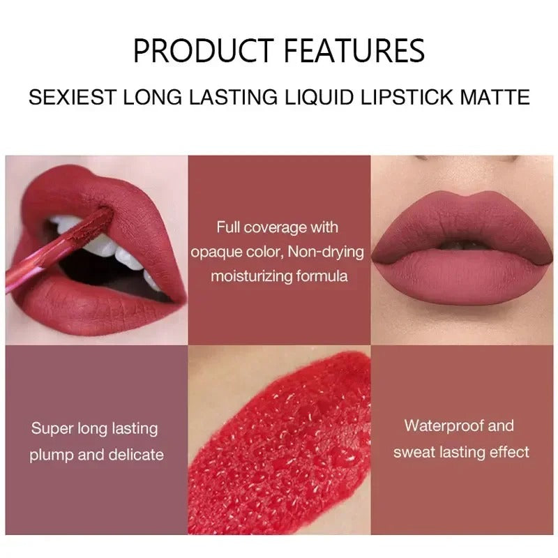 Long-Lasting Matte Lip Gloss Set of 6 | Non-Stick, Fade-Resistant Liquid Lipsticks